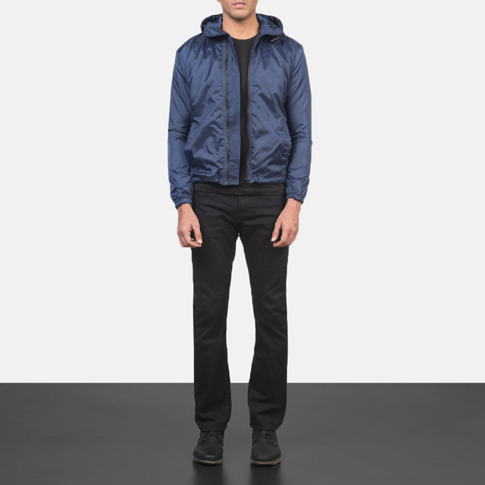 
Jimmy Blu Hooded Windbreaker Xhaketë Lëkure për Meshkuj - Pamje anësore me prerje ergonomike të mëngëve