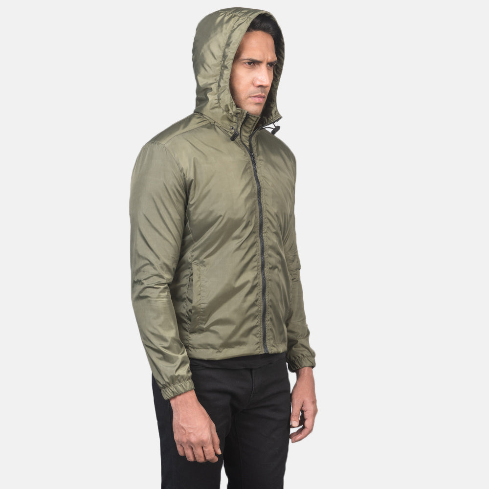 
Green Nylon Hooded Jacket - Pamje e pasme me supe të theksuara dhe buzë të pastër