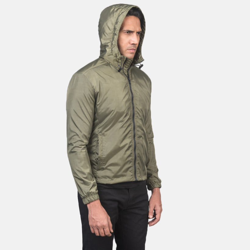 Jimmy E gjelbër Hooded Windbreaker Xhaketë Lëkure për Meshkuj