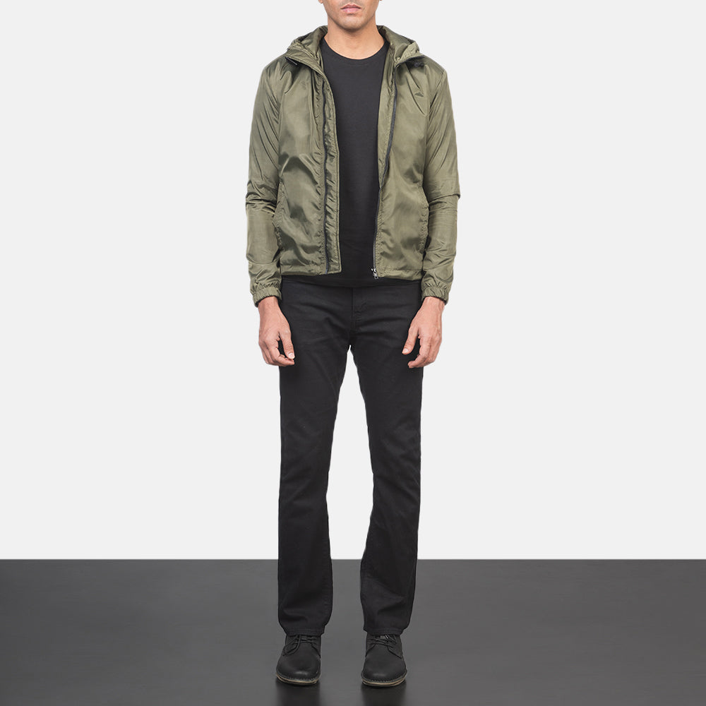 Jimmy Green Hooded Windbreaker Jacket - Pamje anësore me prerje ergonomike të mëngëve