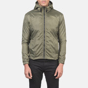 
Detaje nga afër of High Neck with Hood & Zipper with wind flap Hardware on Jimmy E gjelbër Hooded Windbreaker Xhaketë Lëkure për Meshkuj