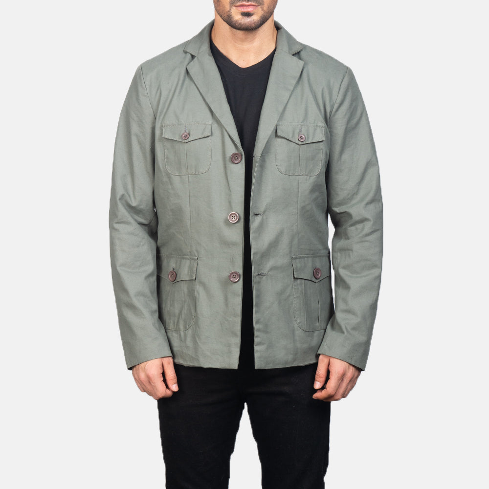 
Kajetan Grey Safari Xhaketë Lëkure për Meshkuj in Grey Poly-Cotton - Pamje ballore dhe siluetë e përshtatur | Bli online