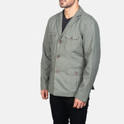 
Grey Poly-Cotton Leather Blazer - Pamje e pasme me supe të theksuara dhe buzë të pastër
