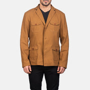 
Kajetan Khaki Safari Xhaketë Lëkure për Meshkuj in Khaki Poly-Cotton - Pamje ballore dhe siluetë e përshtatur | Bli online