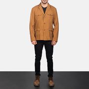 
Kajetan Khaki Safari Xhaketë Lëkure për Meshkuj - Pamje anësore me prerje ergonomike të mëngëve