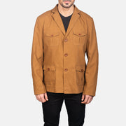 
Detaje nga afër of Notch & Button Hardware on Kajetan Khaki Safari Xhaketë Lëkure për Meshkuj