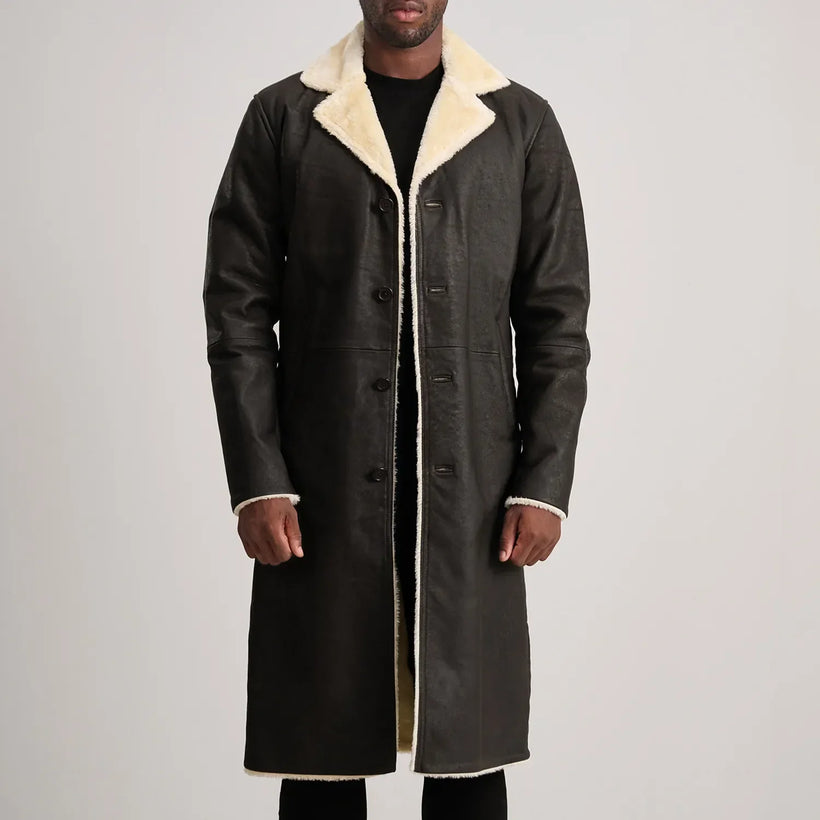 Kolby Kafe Shearling Pallto Lëkure për Meshkuj
