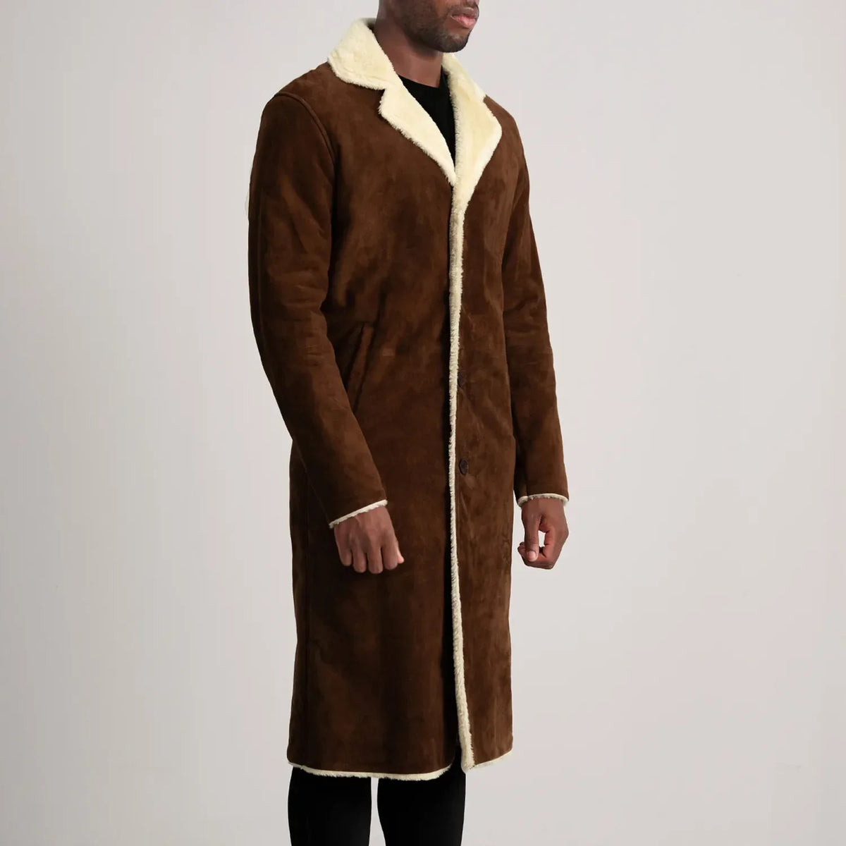 
Brown Goatskin Suede Aviator Jacket - Pamje e pasme me supe të theksuara dhe buzë të pastër