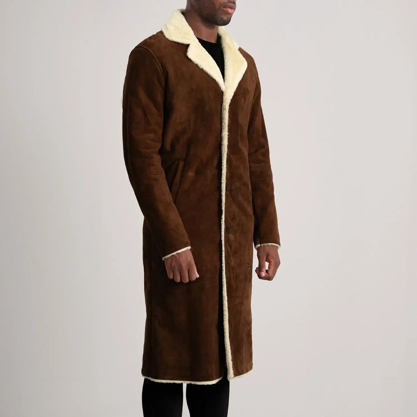 Kolby Kafe Suede Shearling Pallto Lëkure për Meshkuj