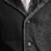 
Detaje nga afër of Notch & Button Hardware on Kolby Distressed Black Shearling Long Coat