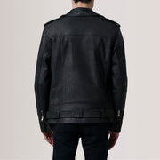 
Detaje nga afër of Notch & Zipper & Waist Straps Hardware on Kole Distressed E zezë Leather Double Rider Xhaketë Lëkure për Meshkuj