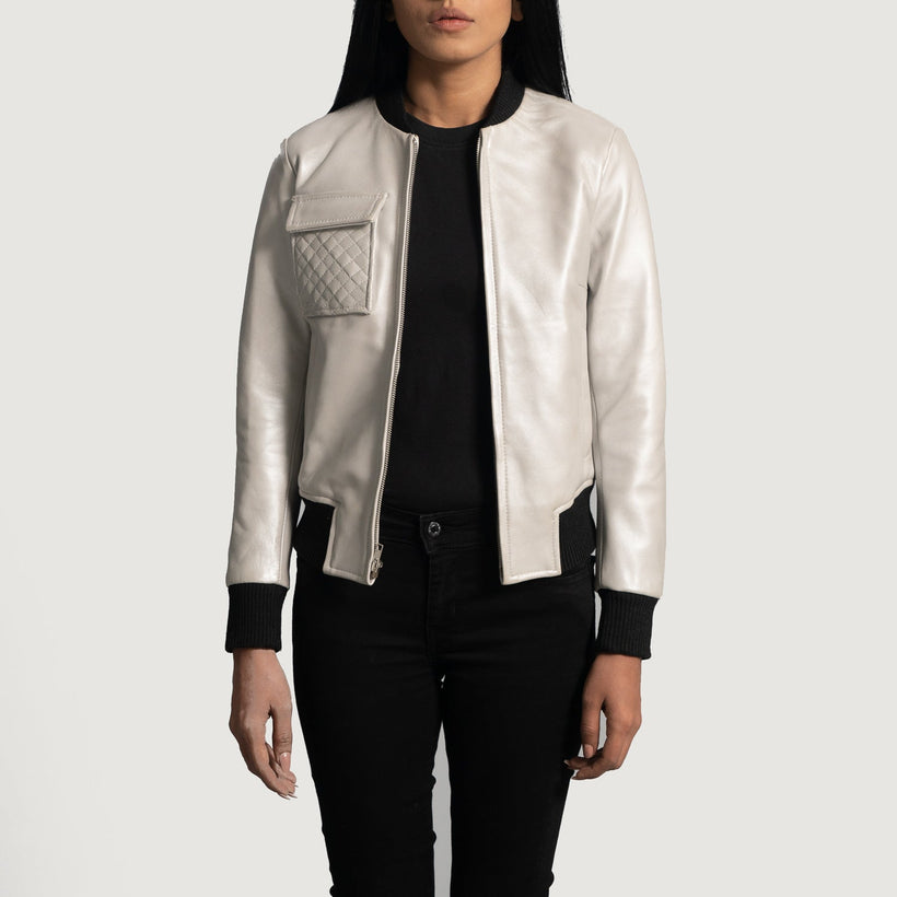 Lana Silver Xhaketë Bomber Lëkure për Femra