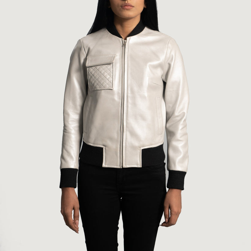 Lana Silver Xhaketë Bomber Lëkure për Femra
