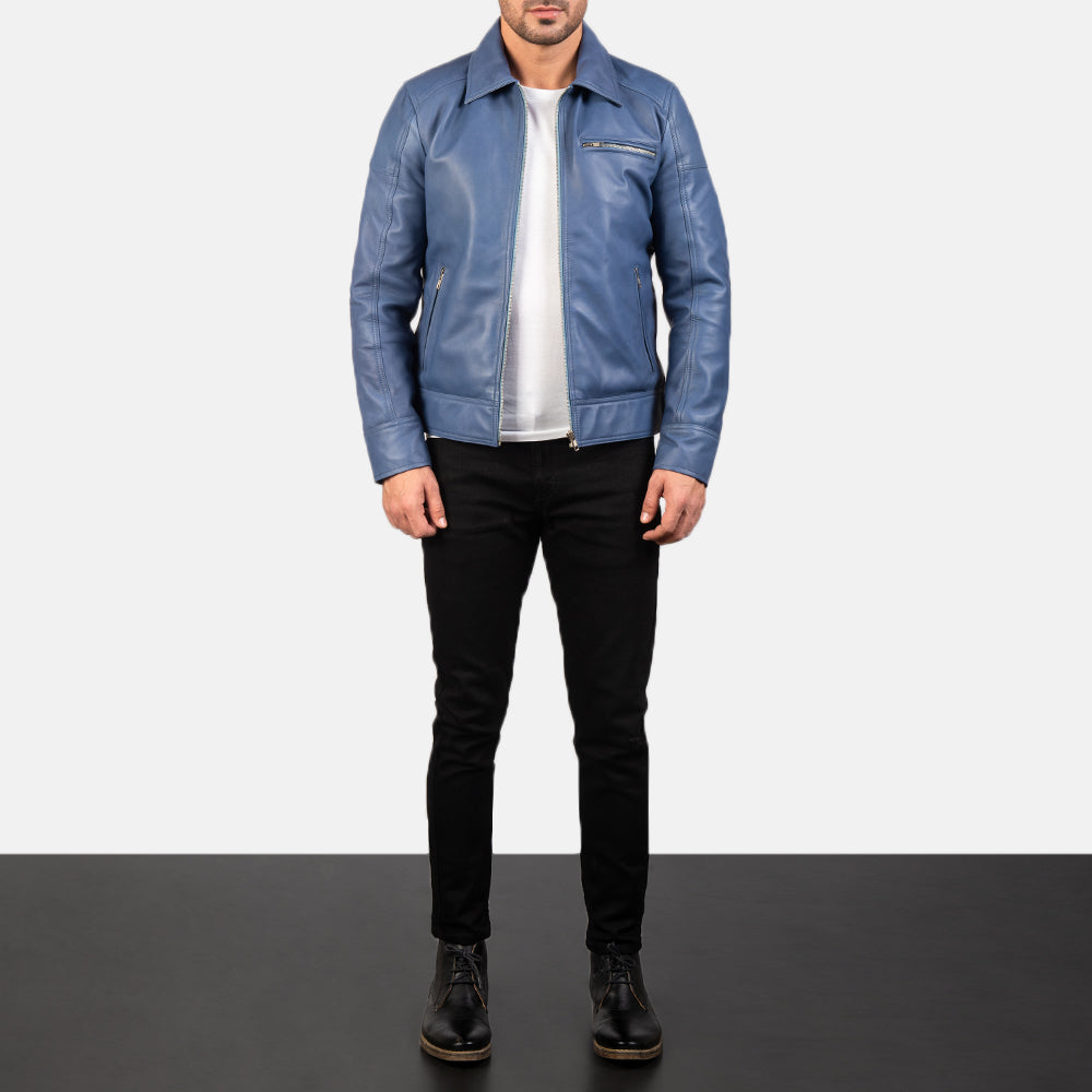 
Detaje nga afër of Shirt & Zipper with button flap at the bottom Hardware on Lavendard Brown Leather Biker Jacket
