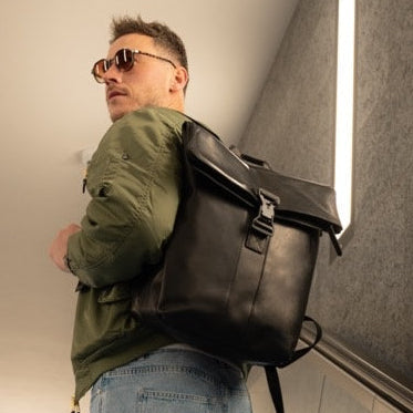 
Classic 100% Full-Grain leather Backpack - Pamje e pasme me rripa lëkure të përforcuar