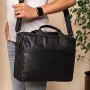 
Classic 100% Full-Grain leather Briefcase - Pamje e pasme me rripa lëkure të përforcuar