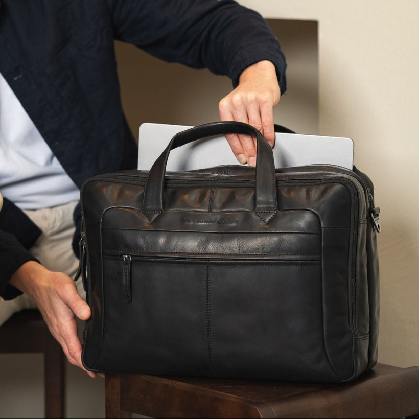 Ryan Full-Grain Leather Laptop Bag për meshkuj