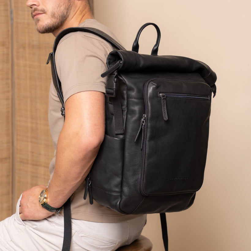Remo Full-Grain Leather Roll-top Backpack për femra