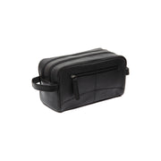 Styled Fit Perspective of Stacey Full-Grain Leather Toiletry Bag on Model - Natural Daylight Drape