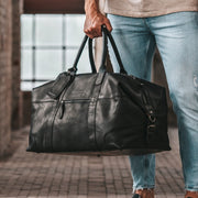 
Classic 100% Full-Grain Leather Duffle Bag - Pamje e pasme me rripa lëkure të përforcuar