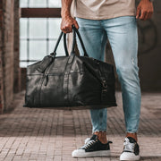 
Classic 100% Full-Grain Leather Duffle Bag - Pamje e pasme me rripa lëkure të përforcuar