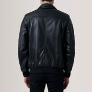 
Detaje nga afër of Classic Collar & Zipper Hardware on Lester Kafe Suede Xhaketë Bomber Lëkure për Meshkuj For Men