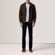 
Lester Kafe Suede Xhaketë Bomber Lëkure për Meshkuj - Natural Daylight Drape