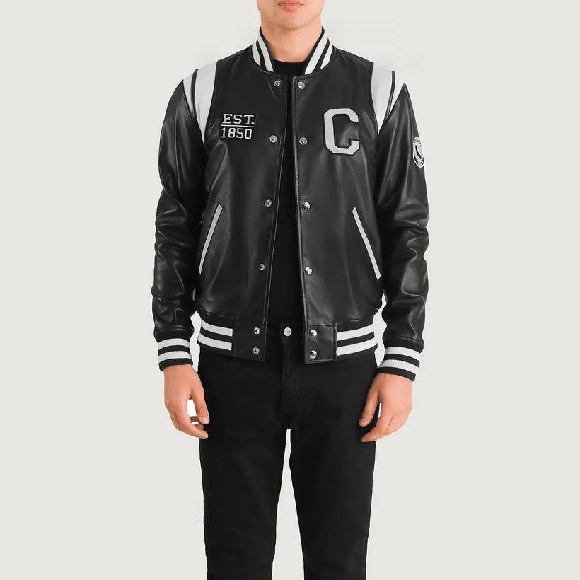 Liberte California E zezë Leather Varsity Xhaketë lëkure për meshkuj