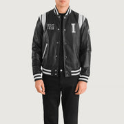 
Liberte Illinois E zezë Leather Varsity Xhaketë Lëkure për Meshkuj in Black & White Sheepskin Leather - Pamje ballore dhe siluetë e përshtatur | Bli online
