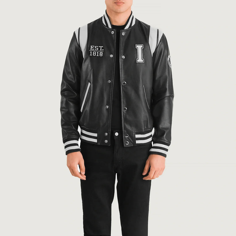 Liberte Illinois E zezë Leather Varsity Xhaketë lëkure për meshkuj
