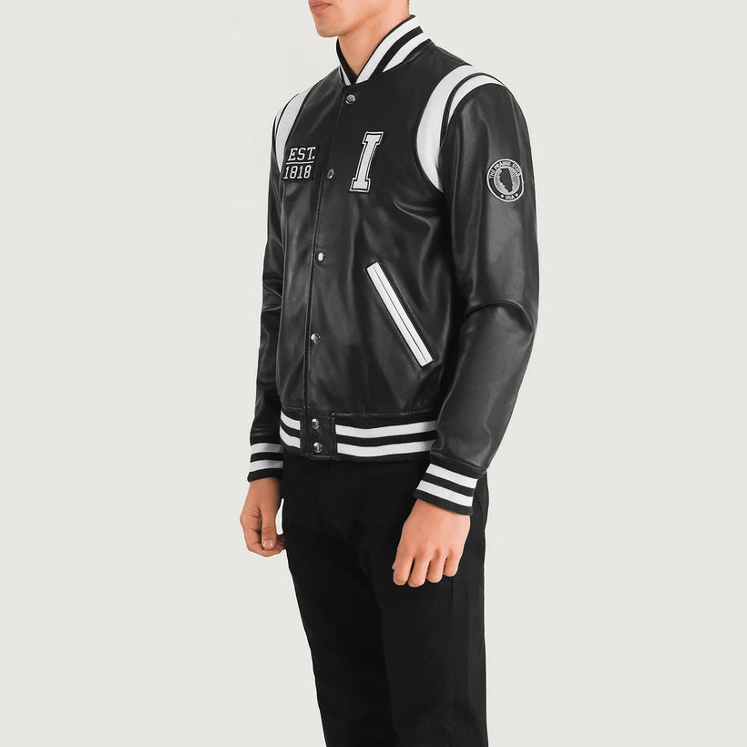 Liberte Illinois E zezë Leather Varsity Xhaketë lëkure për meshkuj