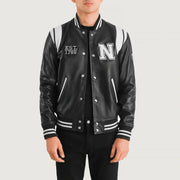 
Liberte New York E zezë Leather Varsity Xhaketë Lëkure për Meshkuj in Black & White Sheepskin Leather - Pamje ballore dhe siluetë e përshtatur | Bli online