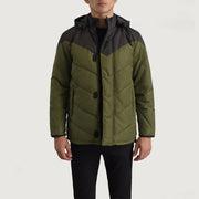 
Luka E zezë & E gjelbër Hooded Puffer Xhaketë Lëkure për Meshkuj in Black & Green Full-Grain Leather - Pamje ballore dhe siluetë e përshtatur | Bli online