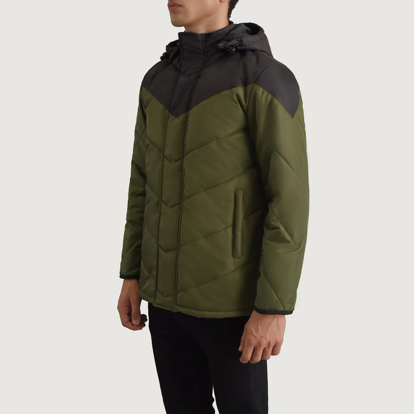 Luka E zezë & E gjelbër Hooded Puffer Xhaketë Lëkure për Meshkuj
