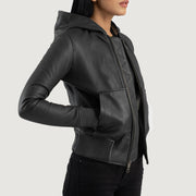 
Luna Hooded Xhaketë Bomber Lëkure për Femra – alternate product view 2