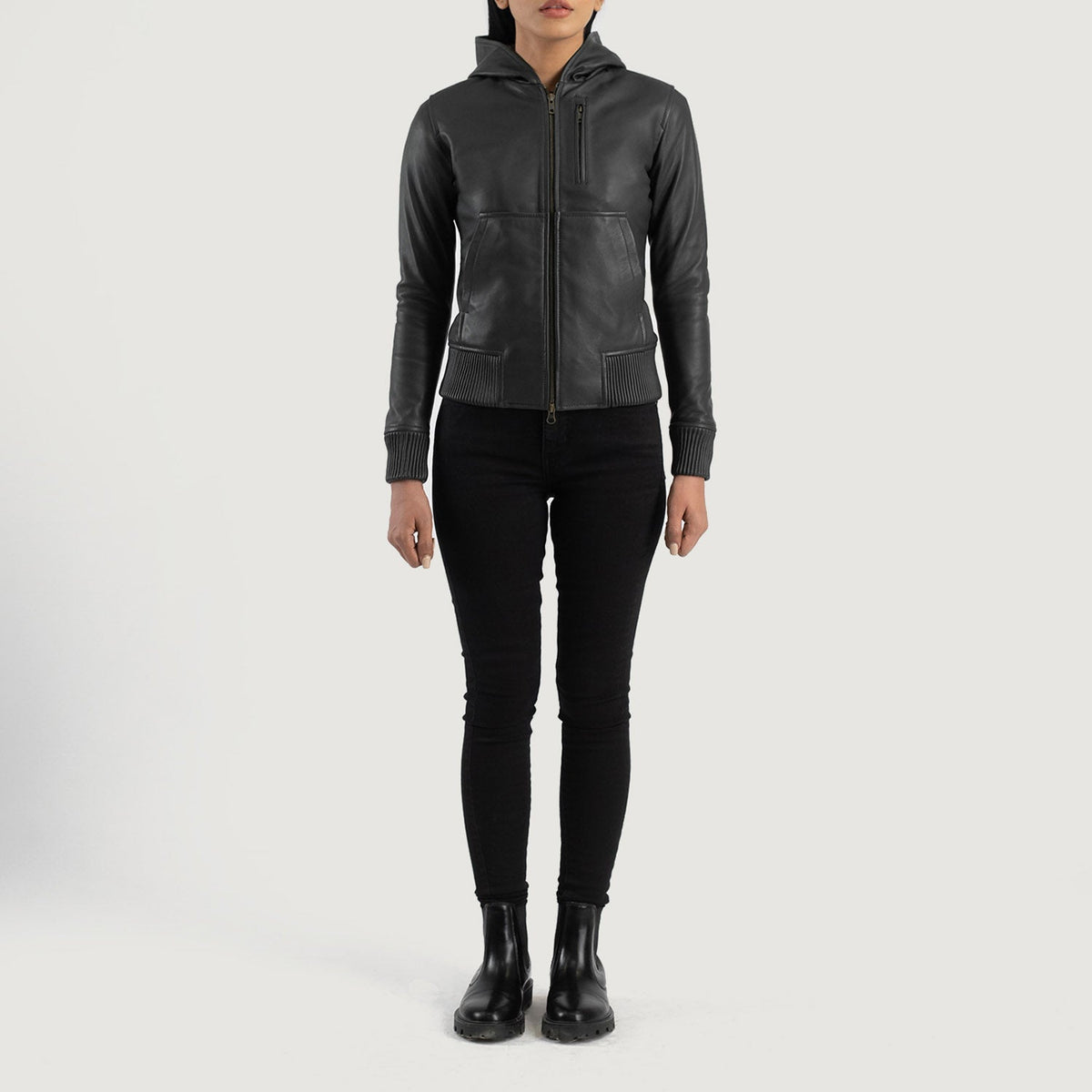 
Luna Hooded Xhaketë Bomber Lëkure për Femra – alternate product view 3