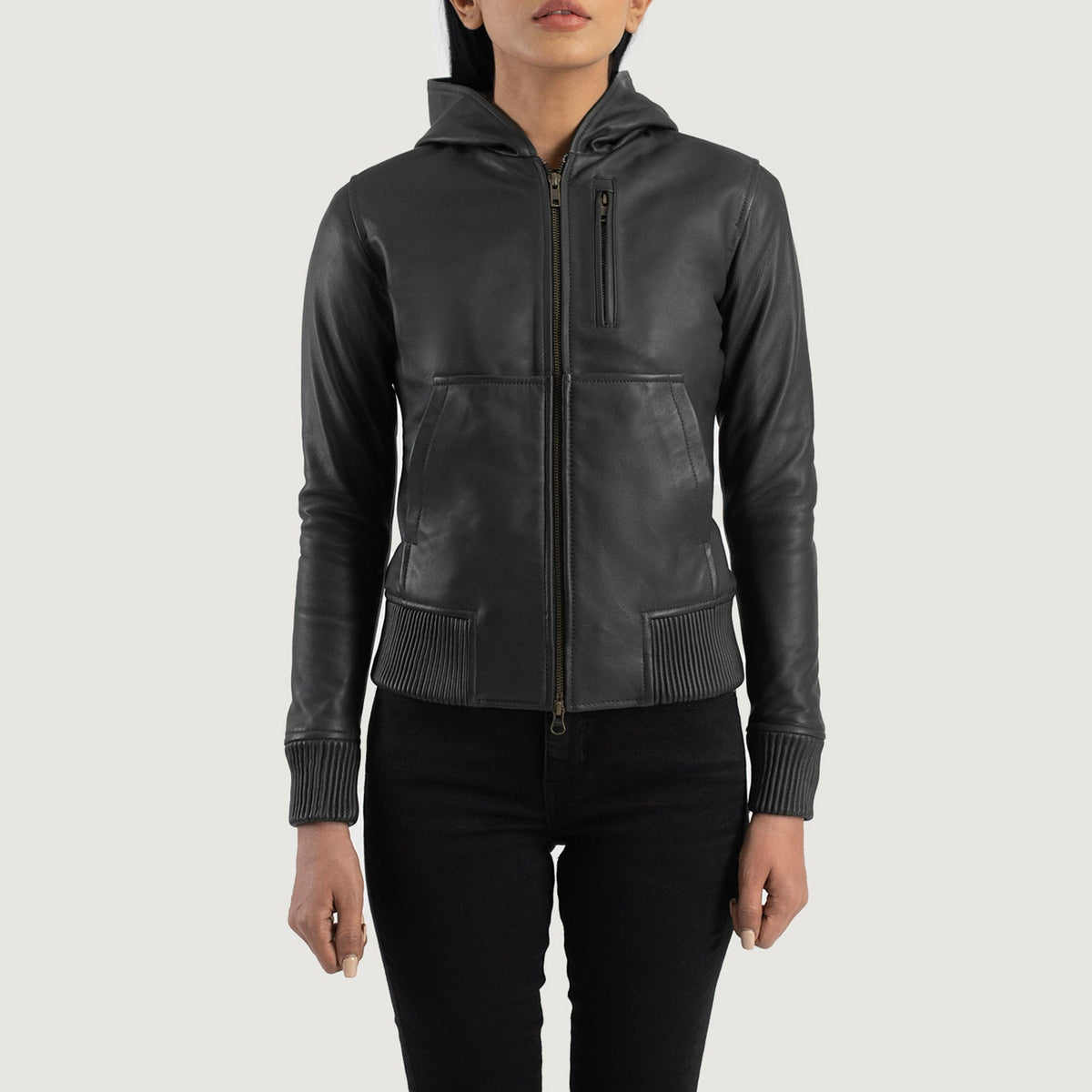 
Luna Hooded Xhaketë Bomber Lëkure për Femra – alternate product view 4