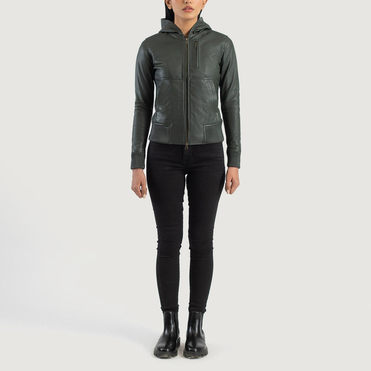 
Luna Hooded Xhaketë Bomber Lëkure për Femra – alternate product view 3