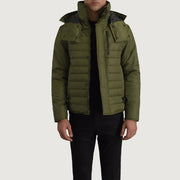 
Malcolm E gjelbër Hooded Puffer Xhaketë Lëkure për Meshkuj in Green Full-Grain Leather - Pamje ballore dhe siluetë e përshtatur | Bli online