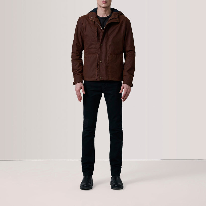 Marlo Kafe Canvas Hooded Work Xhaketë lëkure për meshkuj