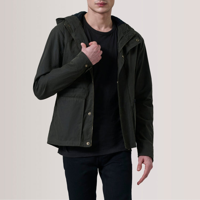 Marlo Olive Canvas Hooded Work Xhaketë lëkure për meshkuj