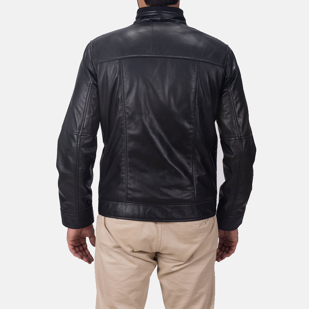 Close-Up Detail of Band &amp; Zipper Hardware on Maurice Black Leather Jacket