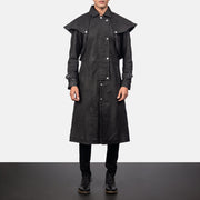 
Maverick E zezë Leather Duster për Meshkuj in Distressed Black Sheepskin Snuffed - Pamje ballore dhe siluetë e përshtatur | Bli online