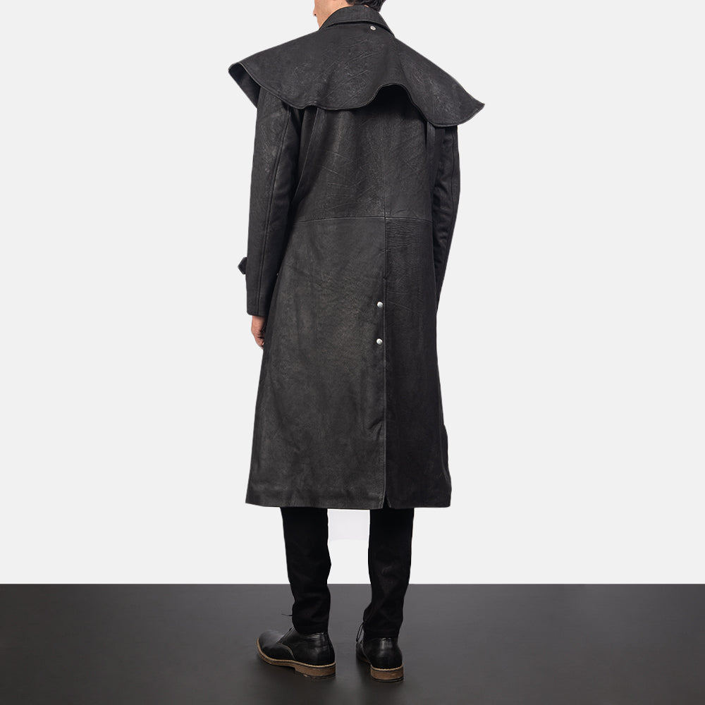 
Maverick E zezë Leather Duster për Meshkuj - Pamje anësore me prerje ergonomike të mëngëve