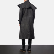 
Maverick E zezë Leather Duster për Meshkuj - Pamje anësore me prerje ergonomike të mëngëve