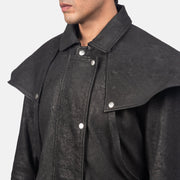 
Detaje nga afër of Shirt & Heavy-Duty Zipper Hardware on Maverick E zezë Leather Duster për Meshkuj