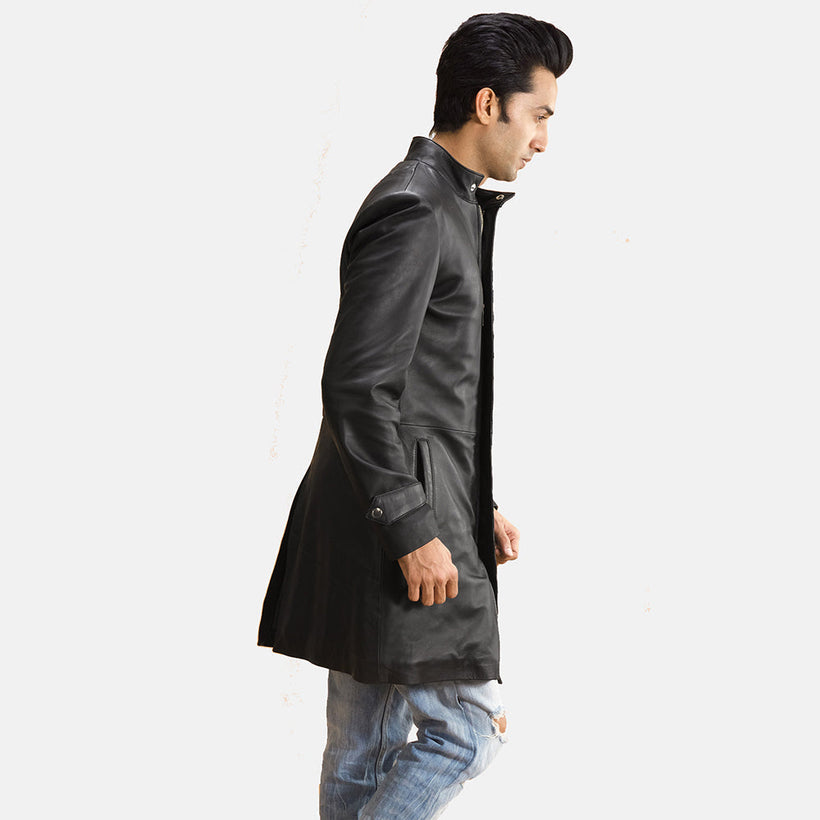 Midlander Quilted E zezë Leather Coat për meshkuj