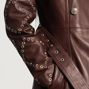 
Detaje nga afër of Notch & Button & Waist belt Hardware on Missoni Vishnje Mantel Trench Lëkure për Femra