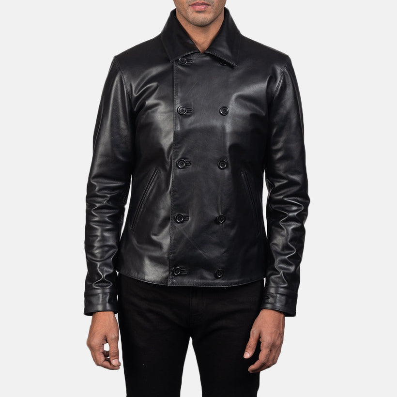 Mod E zezë Leather Peacoat për meshkuj