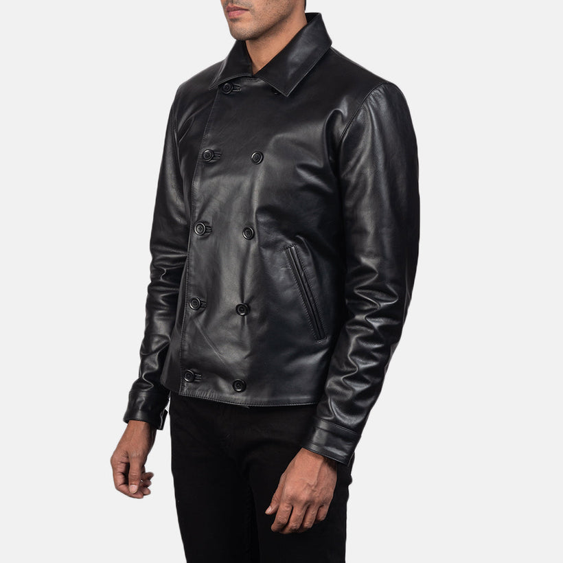 Mod E zezë Leather Peacoat për meshkuj